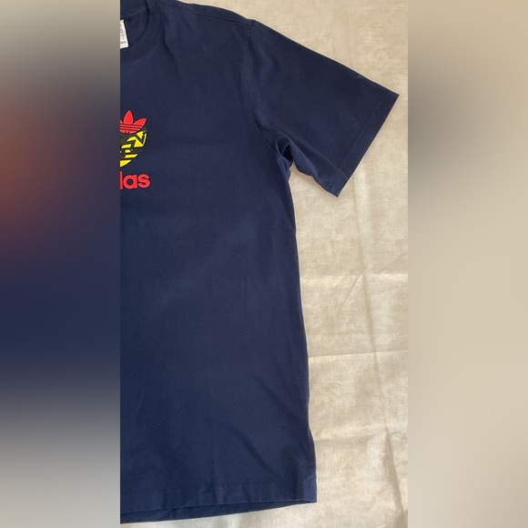 adidas Navy Blue Men’s Tee with Yellow and Red Logo - Picture 3 of 8